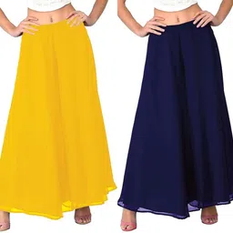 affleon Pack of 2 Women Flared Multicolor Georgette Trousers-picture-18