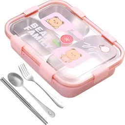 narv Bento Style 3-Compartment Lunch Box with Secure Lid and Cutlery 3 Containers Lunch Box image 1