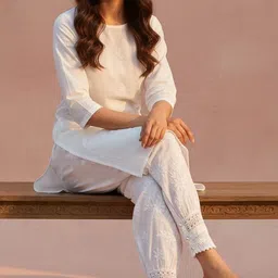 gn chikan house Pure Cotton Embroidered Women ["White"] Salwar-picture-27