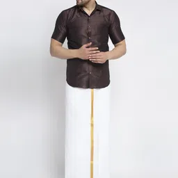 kaifoo Men Regular Fit Solid Cut Away Collar Festive Shirt image 5