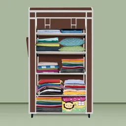mezire Compact 5-Layer Wardrobe/Shoe Rack Foldable for Clothes, Home Organizer/Home PP Collapsible Wardrobe image 2
