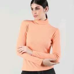 hoc Women Solid High Neck Orange Sweater image 1