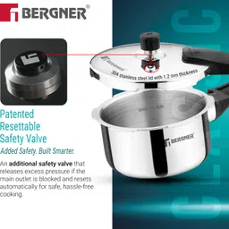 bergner Argent Classic Pressure Cooker 1L Triply | 1 L Induction Bottom Pressure Cooker image 5