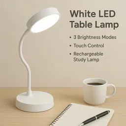 trust ware White LED Table Lamp – 3 Brightness Modes, Touch Control, Rechargeable Study Lamp image 2