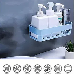 sochep Multipurpose Cosmetic Organizer Shampoo Bottle Holder Plastic Wall Shelf image 3