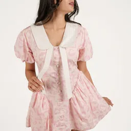 mehkhushh Women Fit and Flare Pink, White Mini/Short Dress image 4