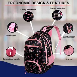 tinytot Black School Backpack with Pencil Pouch for 3rd - 10th Std. , Age 7 to 15 Waterproof School Bag image 3
