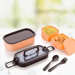 adrijafashion Compact Two-Tier Lunch Box Set with Spoon and Fork 3 Containers Lunch Box image 2