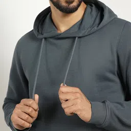 nobero Men Full Sleeve Solid Hooded Sweatshirt image 4
