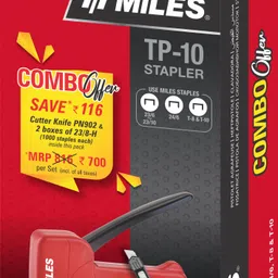 miles Plastic Body Tp 10 Stapler | 23/8 Staple Pins 2 boxes | 1 PN902 snap off cutter Cordless Stapler image 2