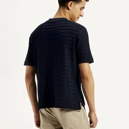 levi's Men Striped Henley Neck Pure Cotton Blue T-Shirt image 3