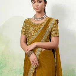 dharmee Unstitched Silk Blend Blouse Material Embroidered, Embellished-picture-10