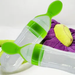 Squeeze Silicone Semi Liquid Food Feeder with Spoon- Food Grade Silicone Bottle, Edgeless Plastic Spoon (BPA Free)-image-12