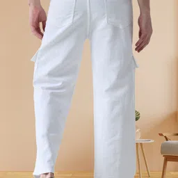markview Men Loose Fit Mid Rise White Jeans image 2