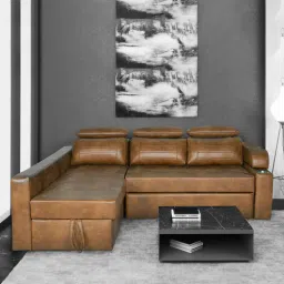 Tivoli RHS Pull-Out Sofa Cum Bed in Textured Tan Colour with Storage-image-97