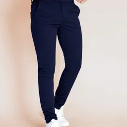 ynam Men Slim Fit Blue Lycra Blend Trousers-picture-12