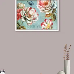 art street Canvas Framed Rose Painting Blue & Pink Floral Art Print image 1