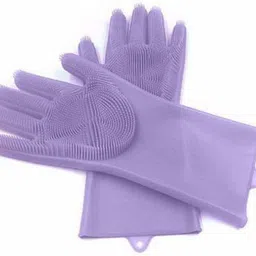 nksnimystore Silicone Dishwashing Reusable Cleaning Scrubber Gloves476 Wet and Dry Disposable Glove Set image 1