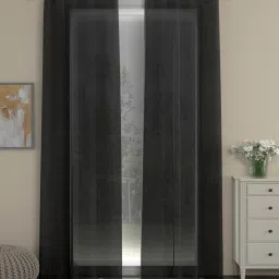 Dark Grey Polyester Solids 9ft Sheer Eyelet (2 pc) Long Door Curtains by ROSARAHOME image 1