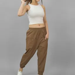 quaclo Women Regular Fit Brown Pure Cotton Trousers image 4