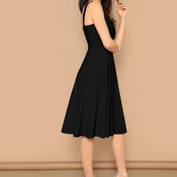aahwan Women Fit and Flare Black Below Knee Dress image 4