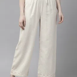 hisham Women Regular Fit White Pure Cotton Trousers-picture-10
