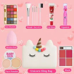 linivya Real Makeup Kit for Teens & Girls with Unicorn White Fur Bag image 3
