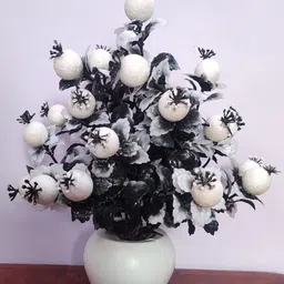 White, Black Cherry Artificial Flower with Pot-image-0