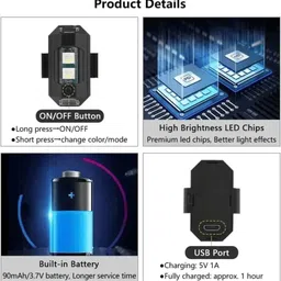 dss Universal Safety Small Light 7 Colors, 30 Modes, Helmet Bicycle Motorbike LED Rear Break Light image 3