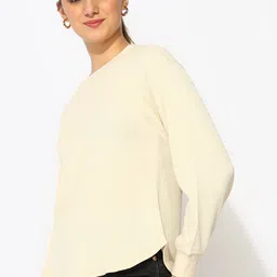 alan jones Women Solid Crew Neck Cotton Blend White T-Shirt image 2