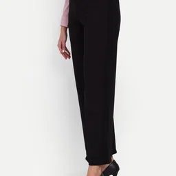 next one Women Loose Fit Black Lycra Blend Trousers image 2