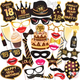 wobbox 18th Birthday Photo Booth Party Props Brown & Golden , Birthday Party Decoration Photo Booth Board-picture-22