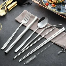 vibecraft enterprises Flatware Cutlery Set, 8 Piece Stainless Steel Tableware Straw Set Stainless Steel Cutlery Set image 2