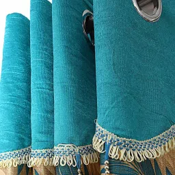 cortina Blue Floral Polyester 5 Ft Semisheer Eyelet Window Curtains (Set of 2) image 4