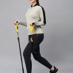 jump usa Women Colorblock High Neck Polyester Grey T-Shirt image 3