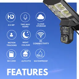 Maizic Smarthome 2k HD 2Lens/3 Screen View 4G Sim Based Solar CCTV Camera with Street Light(100W) Security Camera image 5