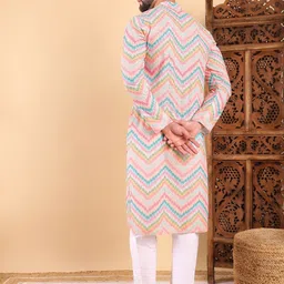 Ethnic Bay Chevron Printed Band Collar Thread Work Straight Kurta image 4