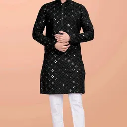 kurtaformen Men Embellished Cotton Rayon Straight Kurta-picture-21