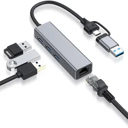 Verilux Type C/USB Ethernet Adapter USB A/USB C Hub 4 in 1 USB C to USB Hub with USB Adapter, USB C to 100M USB Hub-image-1