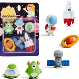indusbay Cute Outer Space Astronaut 3D Eraser - 6 Pieces Set Gift for kids Non-Toxic Eraser-picture-42