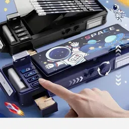 giyansh Multifunctional Space Lock Compass Box for Kids Password Lock Compass Box BLACK Space Astronaut Art Plastic Pencil Box-picture-23