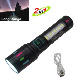 Bright Zoom Focus & Cob Emergency Light With SOS Red-Blue Blinker Metal M036C Torch-image-36