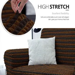 cortina Brown Solid Polyester 2 Seater Elastic Stretchable Sofa Cover image 2