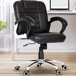 da urban Brent Black Revolving | Mid Back | Ergonomic | Home & Office | Leatherette Office Executive Chair-picture-24