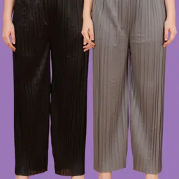 mast & harbour Women Regular Fit Black, Grey Polyester Trousers-picture-20