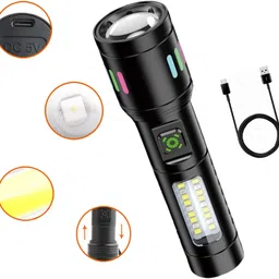 Waterproof Aluminum Flashlight – Rechargeable via Type-C Port 3 hrs Torch Emergency Light-image-10