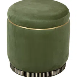 Shadowkart Green & Beige Round Wooden Ottomans image 2