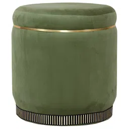 Shadowkart Green & Beige Round Wooden Ottomans image 3