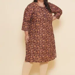 Kiaahvi by JOHN PRIDE Plus Size Floral Printed Cotton Straight Kurta-picture-31