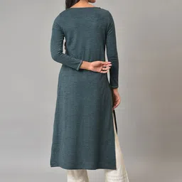W Thread Work Round Neck Acrylic Straight Kurta image 5
